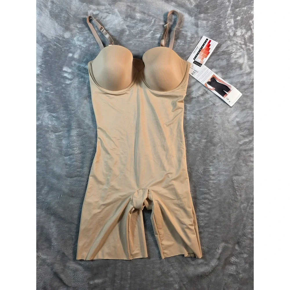 Red Hot Spanx Strapless Cupped Bodysuit Women Medium Beige Shaping Shapewear NWT